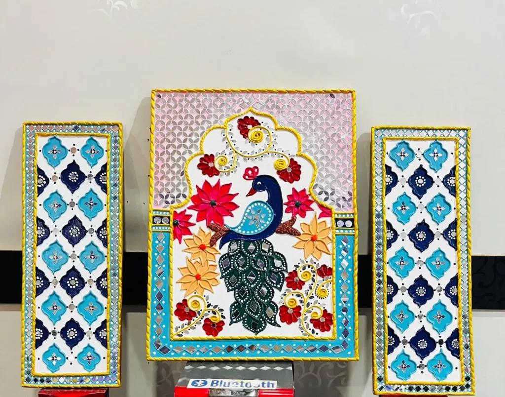 Peacock Bloom Traditional Lippan Art (set of 3)