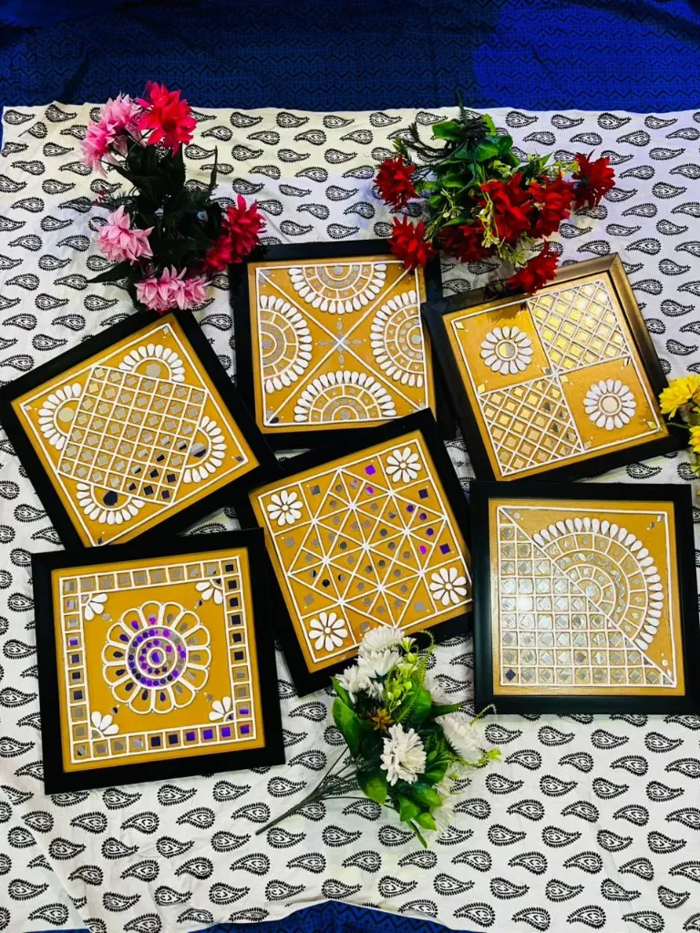Golden Mandala Lippan Art With Black Frame (set of 6)
