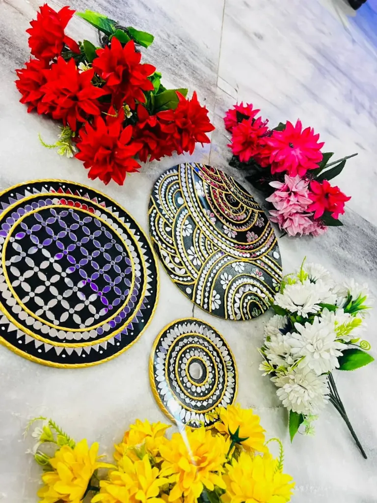 Ethnic Black Gold Lippan Art Home Decor (set of 3)